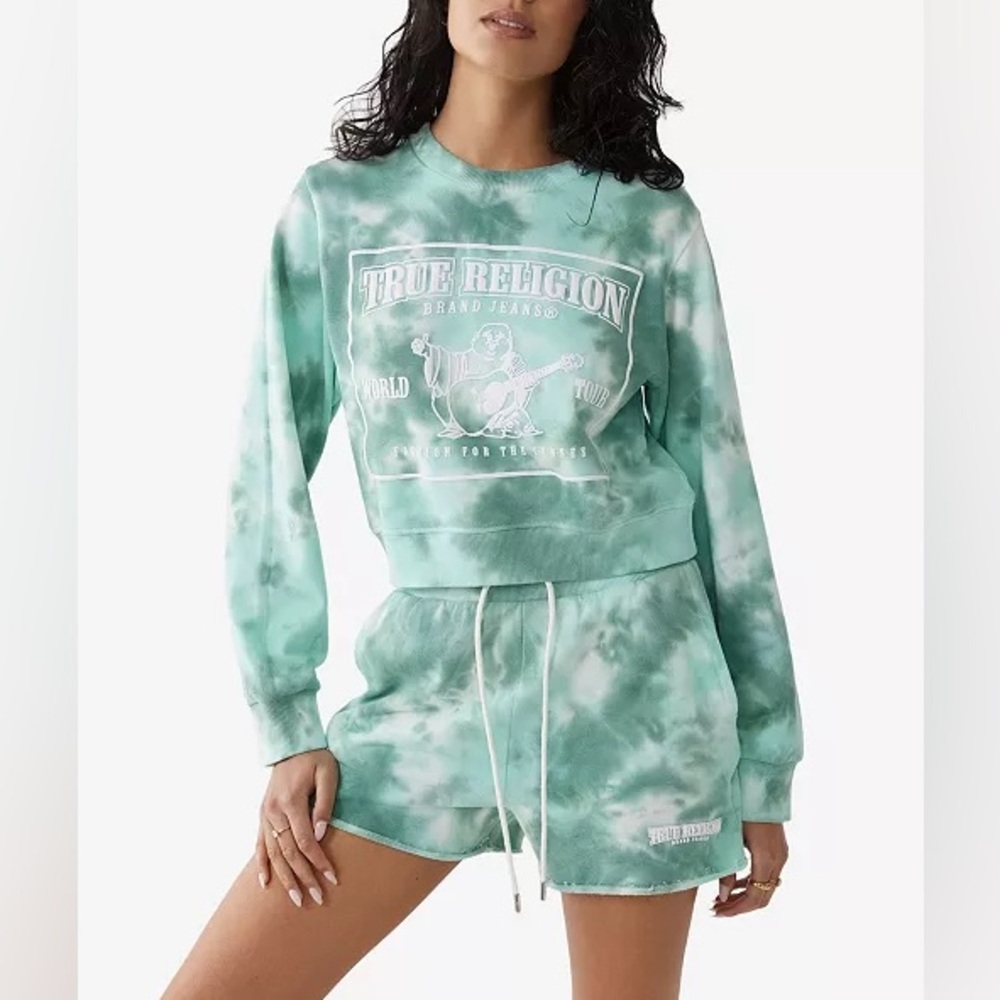 True religion, tie-dye lounge, shorts, and sweater set